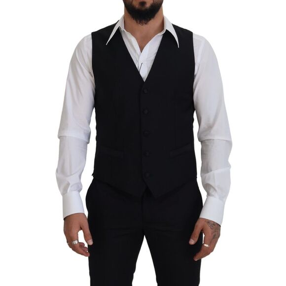 Dolce & Gabbana Black Virgin Wool Waistcoat Formal Dress Men's Vest